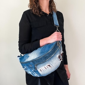 Crossbody Bag XL Sling Bag Denim Crossbody Bag Denim Bag Upcycled Sling Bag Recycle Jean Bag Eco Friendly Gifts Sustainable Gifts