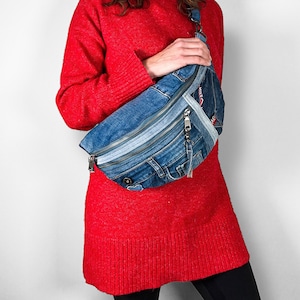 Sling Bag Denim Crossbody Bag Denim Bag Upcycled Sling Bag Recycle Jean Bag Eco Friendly Gifts Sustainable Gifts Upcycled Denim Bag