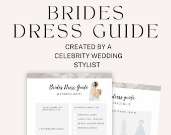 May include: Printable Brides Dress Guide checklist with a watercolor illustration of a bride. The checklist includes sections for dress shopping appointments, favorite designers, shopping check list, and personal notes. The text "Fleur Amour" is at the bottom of the page.