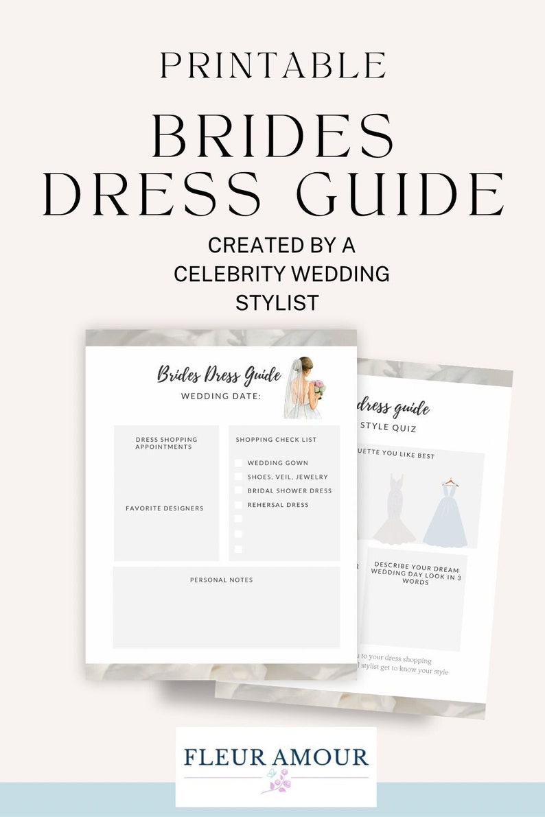Printable Brides Style Guide, Bridal Dress Planner, Wedding Dress Guide, Bridal Shopper ...