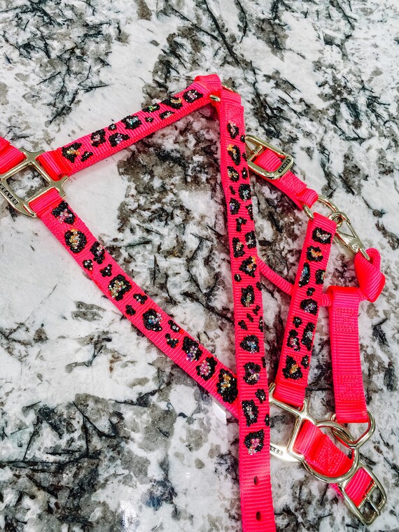 Neon Pink Bling Horse Halter With Leopard Spots Etsy