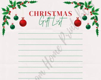 Christmas Gift List 8.5 x 11 JPG Printable - Buy Download & Print