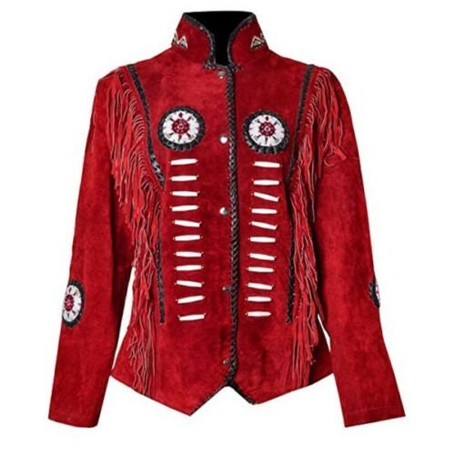 Women Red Suede Leather American Native Western Style Jacket - Etsy