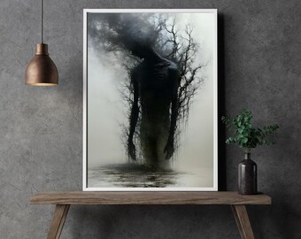Ashbound Figure – human silhouette made of bare branches | High-quality art print on 230g FSC paper | Dark Wall Art