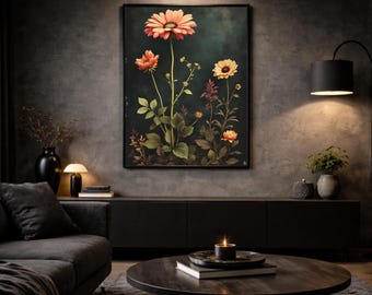 Dark Botanical Wall Art ‘Velvet Garden’ | Vintage Flowers on Emerald Green | High-quality art print on 230g FSC paper