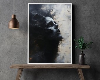 Cracked Ascension – A Face Rising from Darkness | High-quality art print on 230g FSC-certified paper | Dark Wall Art
