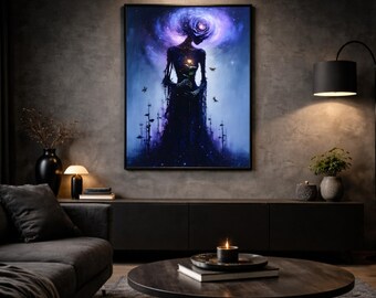 Starlit Offering – Dark Figure with Luminous Flower | High-quality art print on 230g FSC paper | Dark Wall Art