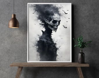 Ashfall Remains – Dissolved skull in dark smoke | Digital download | Printable in XXL up to A0 and larger | Dark wall art