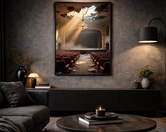 Abandoned Theatre Poster Dark Fantasy | Urbex Art Print Lost Place | Golden Ruins Fine Art Print