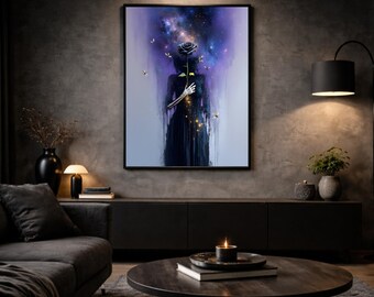 Nocturne Bloom – Black Rose in the Cosmic Nebula | High-quality art print on 230g FSC-certified paper | Dark Wall Art