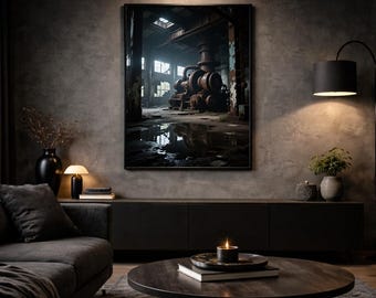 Industrial Machine Printable Abandoned Factory | Digital Download Industrial Wall Art | Iron Silence Poster