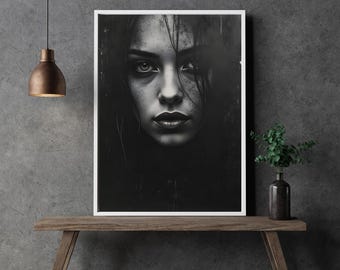 Midnight Veil – Intense dark portrait with fine texture | High-quality art print on 230g FSC paper | Wall art in various sizes