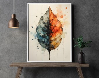 Dual Seasons – Abstract Watercolor Print in Blue & Orange | High-quality art print on 230g FSC paper | Wall art in various sizes
