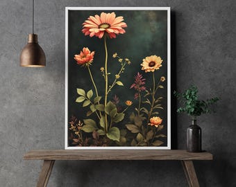 Dark Botanical Wall Art ‘Velvet Garden’ | Digital Download | Printable up to XXL/A0 | Floral Wall Art