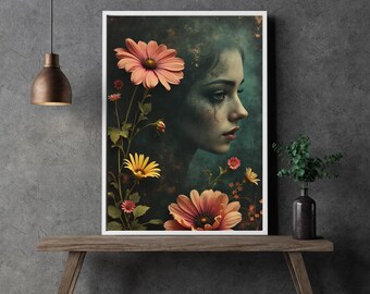 Dark Floral Wall Art ‘Midnight Bloom’ | Digital Download | Printable up to XXL/A0 | Floral Wall Art