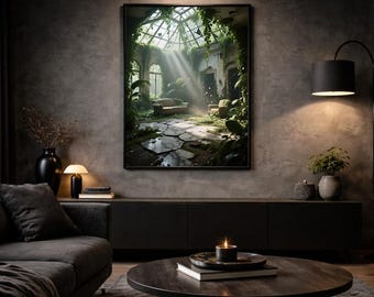Abandoned Space Printable Dark Botanical Wall Art Nature Aesthetic | Digital Download Urban Jungle Wall Art | Green Refuge Poster Print