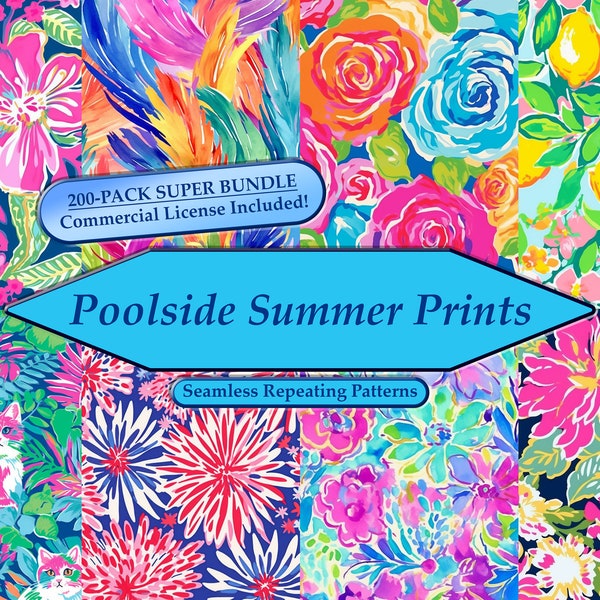 200 Prints Super Bundle: Vibrant Resort-Inspired Seamless Patterns for a Poolside Summer