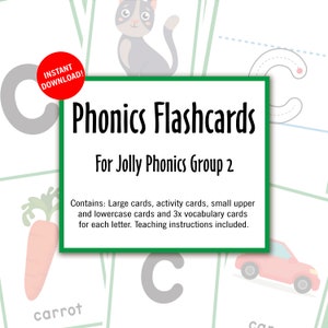 PAQUETE DE FÓNICA Imprimible para Jolly Phonics Grupo 2 / Tarjetas didácticas del alfabeto / Juegos y actividades de aprendizaje / Jardín de infantes / Pre-k / Preescolar
