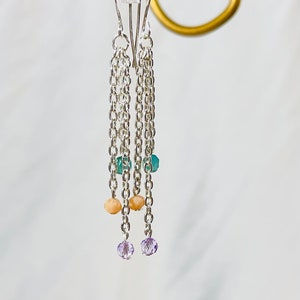 Beautiful Glass Bead 3 Strand Dangle Earrings