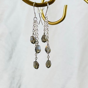 Glass Bead Earrings, Dangle Earrings, Crystal Earrings, Grey Bead Earrings, Gifts for her