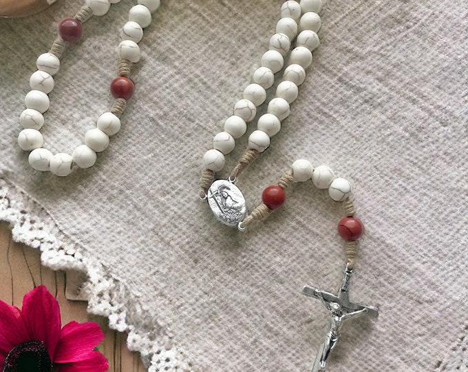 Saint Rita Center Rosary Made With Howlite and Rhodonite Handmade Cord ...