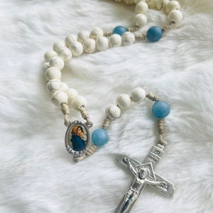 Saint Rita Center Rosary Made With Howlite and Rhodonite Handmade Cord ...