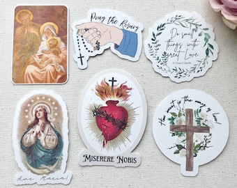 Lot of 12 Catholic Sticker Bundle Matte Vinyl water resistant waterproof sticker Saint Christian Bible Quotes for Cups Laptop Window Journal