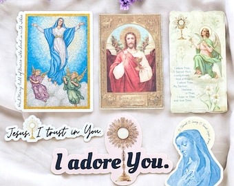 Lot of 12 Catholic Sticker Bundle Holy Card Matte Vinyl water resistant durable sticker Saint Christian Bible Quotes for Cups Laptop Journal