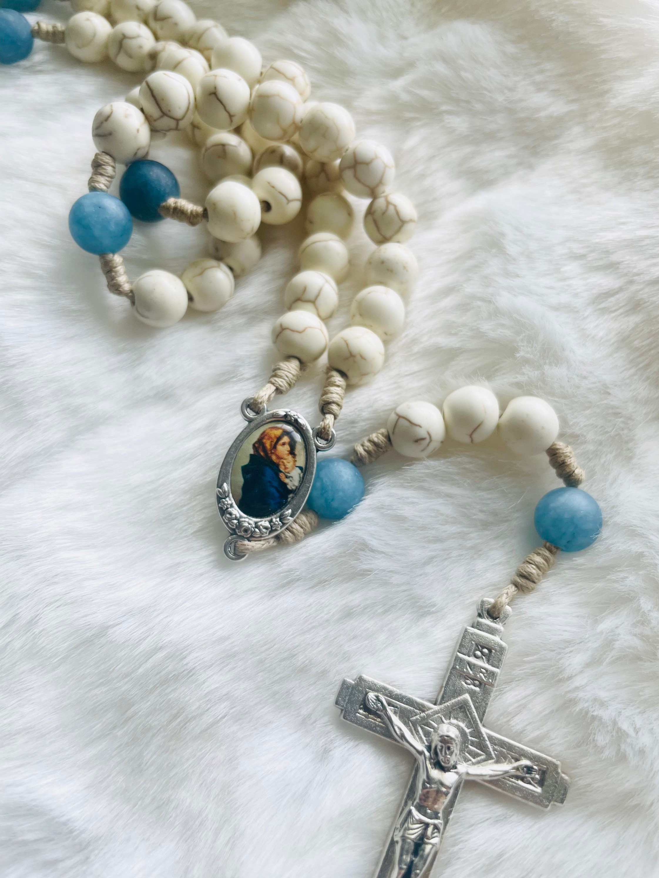 Saint Rita Center Rosary Made With Howlite and Rhodonite - Etsy