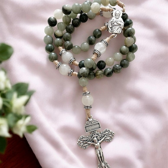 Saint Jude Handmade Rosary - Natural Stone beads Durable cord - Patron of the Impossible - Prayer and Devotion - Catholic Gift Christmas
