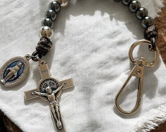 One Decade Paracord Pocket Rosary with Miraculous Medal and Saint Benedict Crucifix Catholic Gift Confirmation Easter First Communion