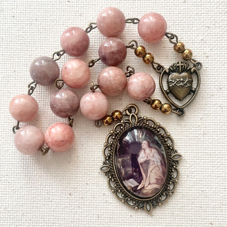 Saint Mary Magdalene Chaplet Sunstone Beads Catholic Gift Etsy