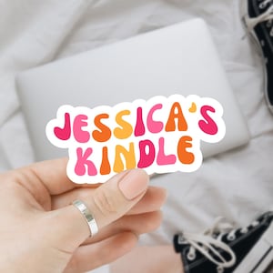 Custom Name Kindle Sticker, Personalized Bookish Sticker, Booktok, Waterproof, Book Lover Gift, Name Sticker, Groovy 3, Reading Sticker