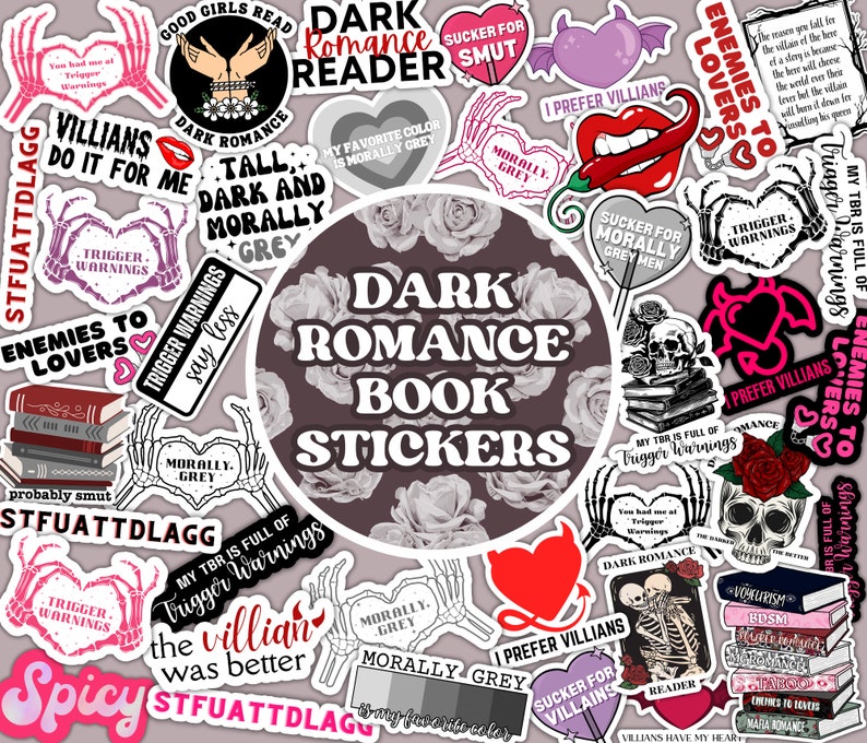 40 Digital Dark Romance Reader Stickers, Printable Dark Romance Booktok Sticker Bundle, Villain, Romance, GoodNotes, Kindle Stickers image 1