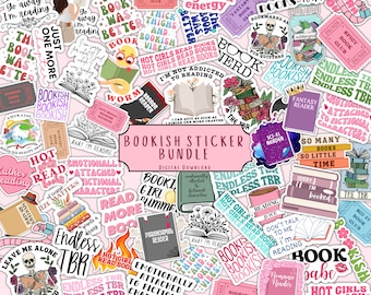 50+ Digital Bookish Sticker Bundle, Printable Bookish Stickers, Bookish Kindle Stickers, Book Stickers, Booktok, PNG, GoodNotes