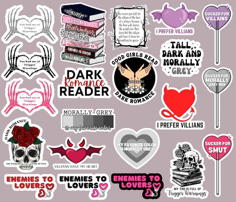 40 Digital Dark Romance Reader Stickers, Printable Dark Romance Booktok Sticker Bundle, Villain, Romance, GoodNotes, Kindle Stickers image 9