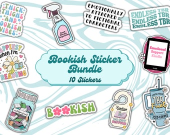 Bookish Sticker Bundle, 10 Piece Sticker Bundle, Booktok Stickers, Bookish, Waterproof, Kindle Decal, Laptop, Water Bottle, Book Lover Gifts