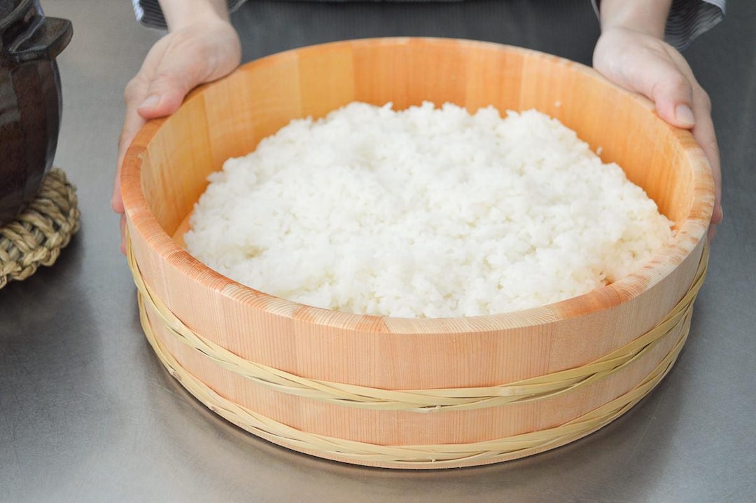Japanese Rice Tub for Sushi Preparation in a Larger Size Sawara Cypress ...