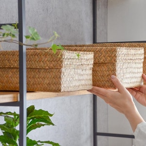 Rectangular Woven Storage Basket for Home Organization Thai Slim Grass Organizer