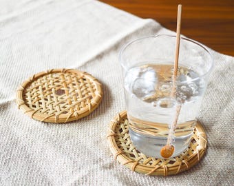 Bamboo Round Coaster Assorted Weaves Woven Japan