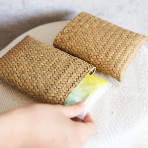 Slim Woven Storage Case with Lid for Small Items Thai Grass Organizer