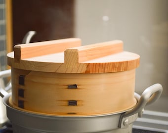 Mini vaporiera giapponese con coperchio – Cipresso Hinoki, 3 misure (15–21 cm)