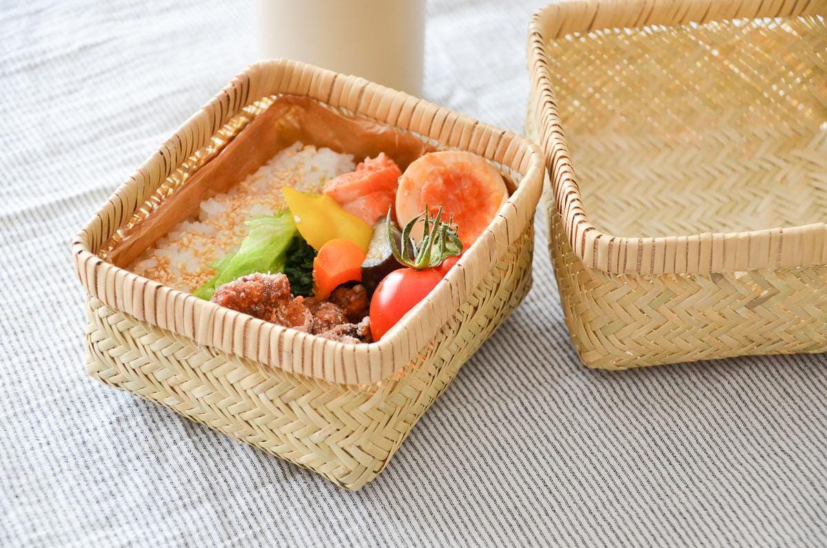 Bamboo Square Bento Box with Lid for Lunch and Food Storage Handwoven Japan