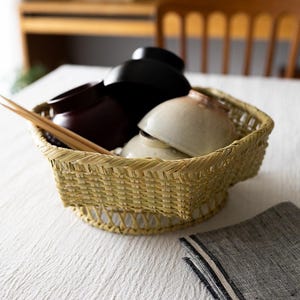 Hexagonal Bamboo Basket with Raised Base for Serving and Storage Handwoven Japan