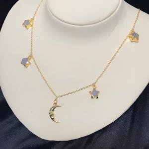 Celestial necklace moonstone gemstones gold fill moon pendent