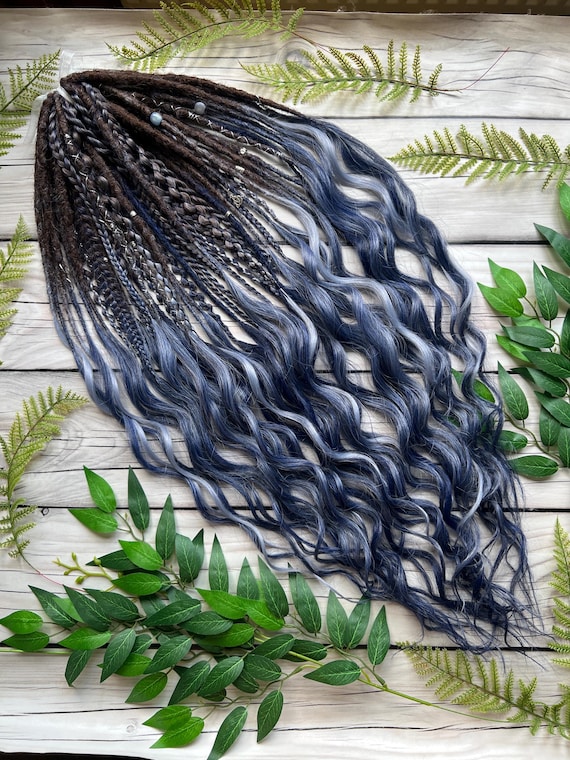 Boho Braided Hair Extensions - Blue, Teal & blk/brown ombré Ombre Black to Blue Braids - Etsy main image 4