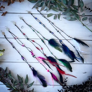 Custom Boho Feather Hair Extensions with Clip – Handmade Dreadlock & Braid Accessories | Festival, Tribal, Witchy Style