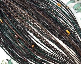 Brown Green Dreadlock Extensions, Forest Boho Dreads, SE DE Synthetic Dreads