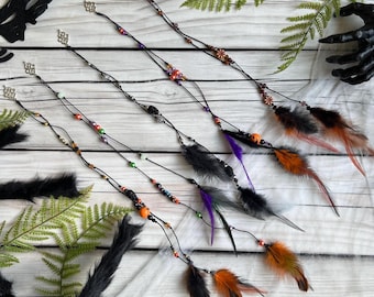 Halloween Feather Dreadlock Charms: Witchy Boho Hair Jewelry