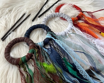 Boho Dreadlock Hair Ring: Handmade Feather & Ribbon Hair Accessory